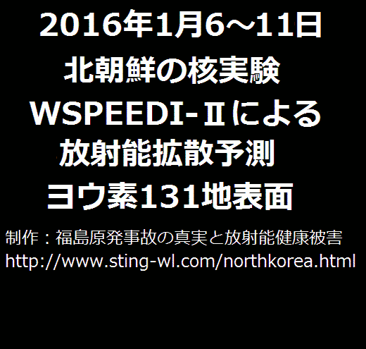 北朝鮮の核実験実施を想定したWSPEEDI-Ⅱによる放射能拡散予測2016年1月6日から11日