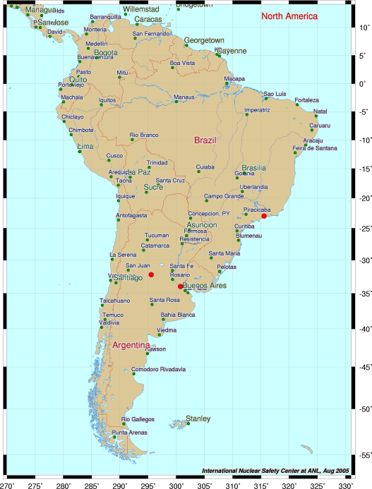 南アメリカの原発世界地図