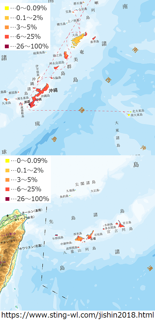 沖縄地方の全国地震動予測地図2018年最新版