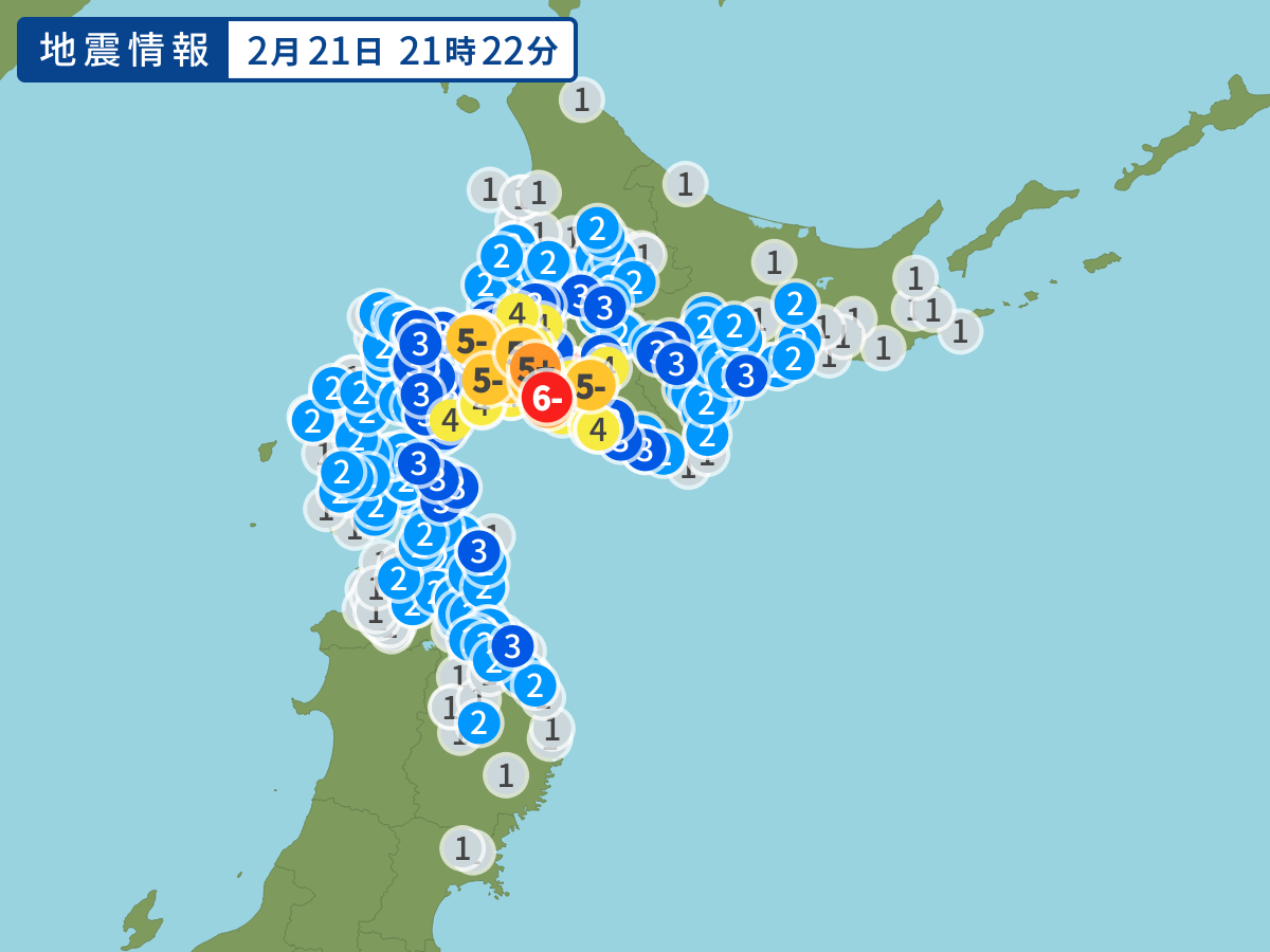 北海道胆振東部地震2019の震源地の場所と震度分布の東日本地図